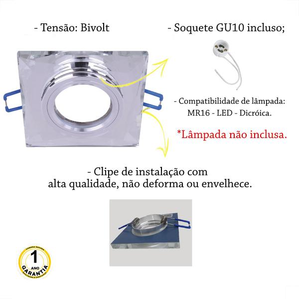 Imagem de 7 Spot Para Banheiro Embutir Quadrado Vidro Cristal Dicroica Zan02