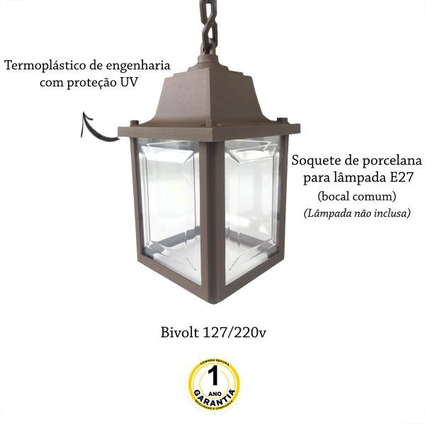 Imagem de 7 Un Luminaria Pendente Externo Colonial Plastico Marrom Alz15