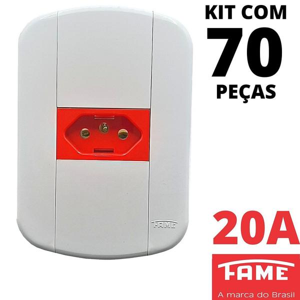 Imagem de 70un Tomada Padrão 2P+T 20A Vermelha Com Placa Blanc Mais FAME