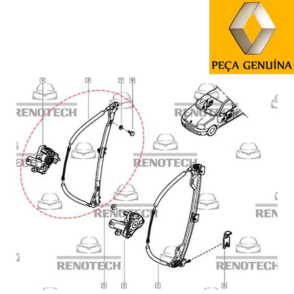 Imagem de 7700842246 - máquina de vidro elétrico - lado direito - modelo 2 portas - compatível com todos os motores - acima de 2003 - clio ii