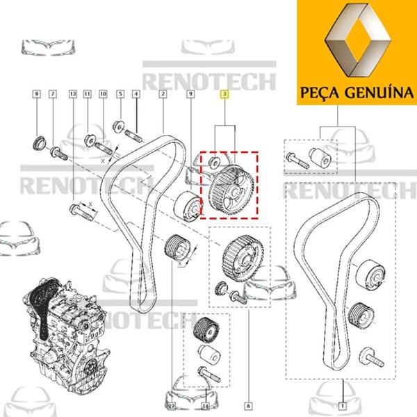 Imagem de 7701471374 - polia do comando de escape compatível com 2.0 16v f4r - sandero ii / laguna ii / megane ii / captur / duster / grand scenic / fluence / o