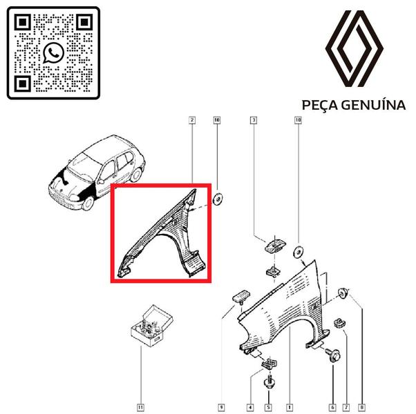 Imagem de 7701474160 - paralama - lado direito - 2003 à 2011 - clio ii