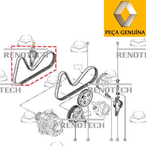 Imagem de 7701477522 - kit correia com tensor do alternador - sem ar condicionado - motor 1.6 8v k7m - a partir de 2000 - megane i / clio ii / sandero / kangoo