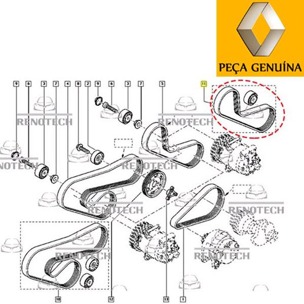 Imagem de 7701477537 - kit correia + tensor do ar condicionado - correia 4pk 928/930 - para motores 1.0 8v d7d / 1.0 16v d4d / 1.2 8v d7f - 1998 a 2016 - sander