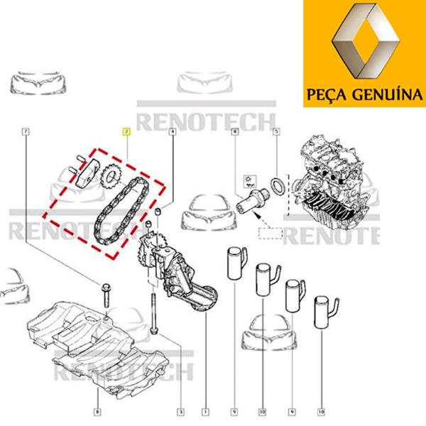 Imagem de 7701478100 - corrente da bomba de óleo - para motores 2.0 16v f4r - de 1998 em diante - laguna / sandero ii / duster / scenic i / megane i sedan