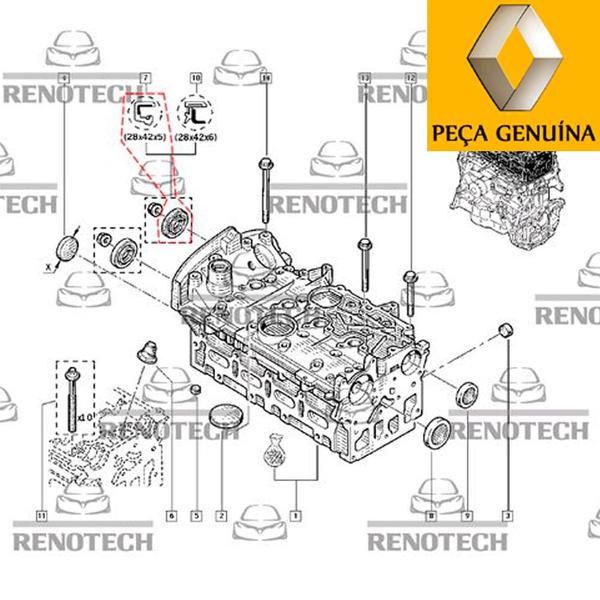 7701478550 - retentor do comando de válvula - medida 28x42x5 - motor 1.6 16v k4m - à partir de 1999 - megane i / clio ii / sandero / kangoo express / - RENAULT GENUINA Imagem de 7701478550 - retentor do comando de válvula - medida 28x42x5 - motor 1.6 16v k4m - à partir de 1999 - megane i / clio ii / sandero / kangoo express /