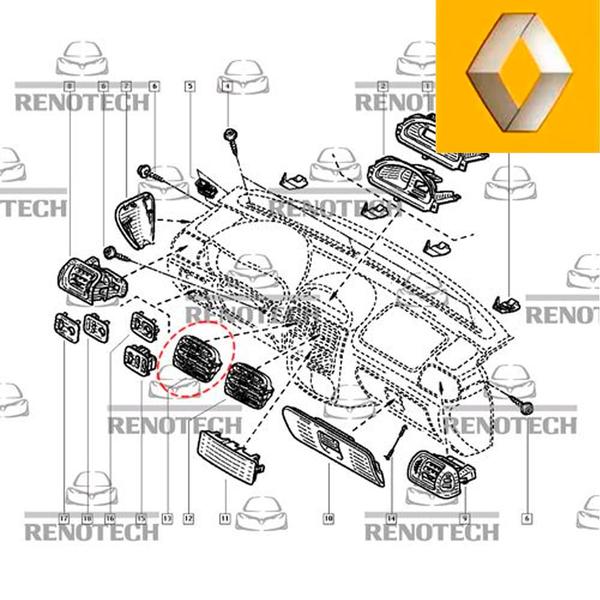 Imagem de 7702295371 - difusor de ar central - grade esquerda - todos os motores - a partir de 2000 - clio ii