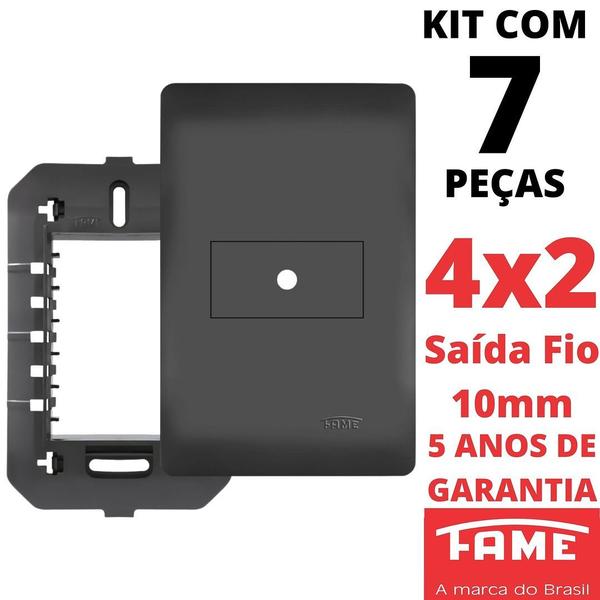 Imagem de 7un Placa 4X2 Saída Fio 10mm Com Suporte Habitat Black FAME