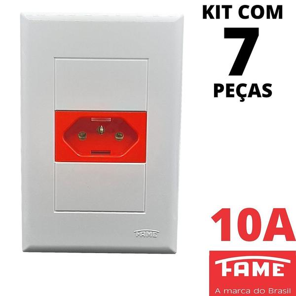 Imagem de 7un Tomada Padrão 2P+T 10A Vermelha Com Placa Evidence FAME