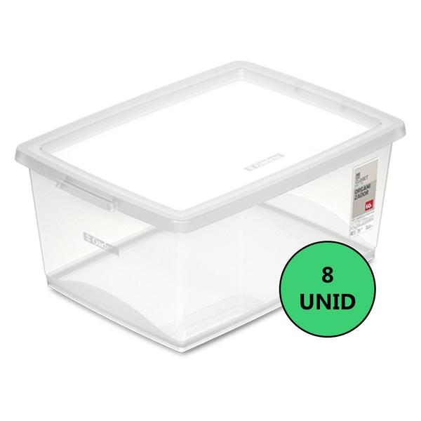 8 Caixa Organizadora Com Tampa Plástico Cristal Ordene 60l Imagem de 8 Caixa Organizadora Com Tampa Plástico Cristal Ordene 60l