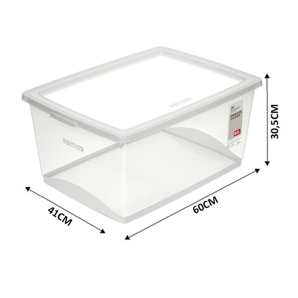 8 Caixa Organizadora Com Tampa Plástico Cristal Ordene 60l Imagem de 8 Caixa Organizadora Com Tampa Plástico Cristal Ordene 60l