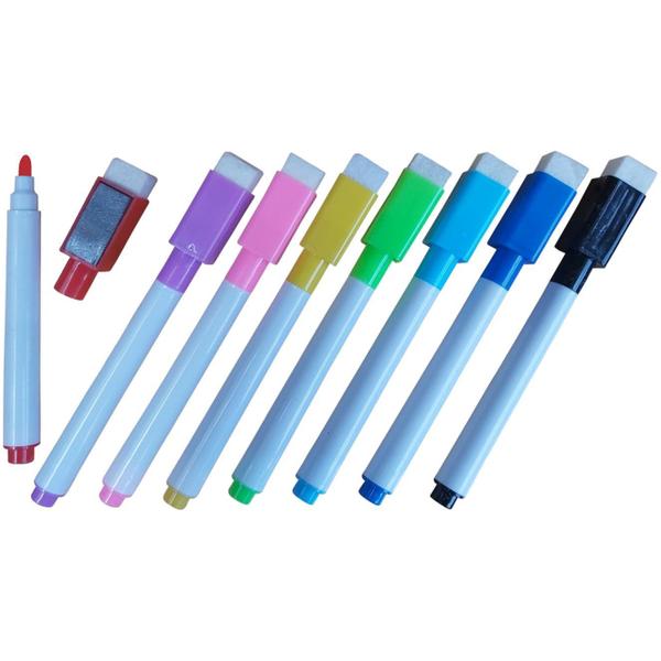 8 Canetas Coloridas para Quadro Branco com Apagador e Imã - Ideal Planners Imagem de 8 Canetas Coloridas para Quadro Branco com Apagador e Imã