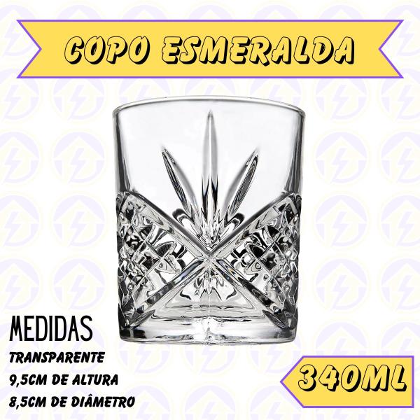 Imagem de 8 Copos Uísque Vidro Resistente Desenhado Elegante 340ml Bar