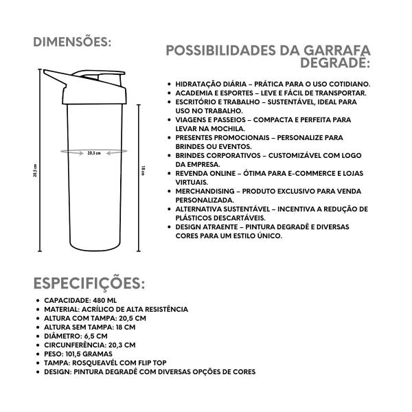 Imagem de 8 Garrafas Squeeze Premium  De Água Degradê 480ml Para Personalizar Academia