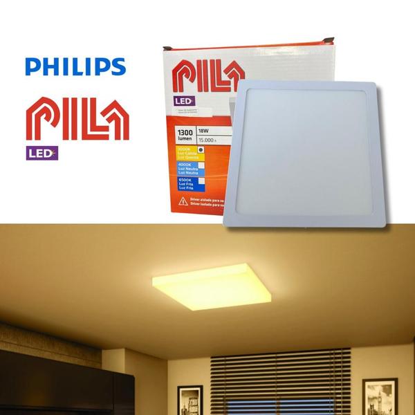 Imagem de 8 Luminárias Painel Led Sobrepor Philips Pila 18w 3000k