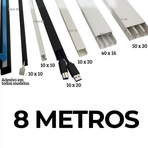 Imagem de 8 Metro Canaleta Preta Fina 10x10mm Com Fita Adesiva