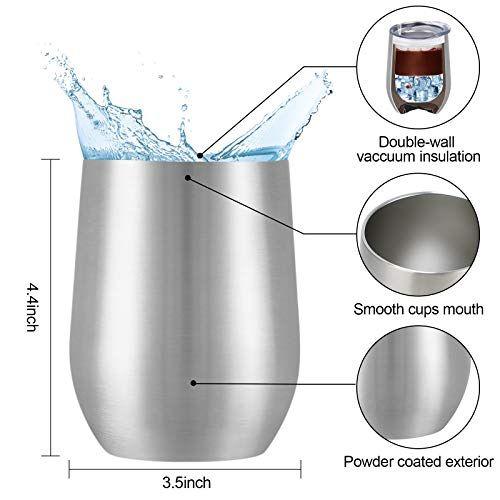 8 Pack 12Oz Copos de Vinho de Aço Inoxidável, Copo de Vinho Isolado, Taça de Vinho Isolada de Parede Dupla, Taças de Vinho Sem Haste de Aço Inoxidável com Tampas para Café, Vinho, Cocktails, Champaign, Prata - Lifecapido Imagem de 8 Pack 12Oz Copos de Vinho de Aço Inoxidável, Copo de Vinho Isolado, Taça de Vinho Isolada de Parede Dupla, Taças de Vinho Sem Haste de Aço Inoxidável com Tampas para Café, Vinho, Cocktails, Champaign, Prata