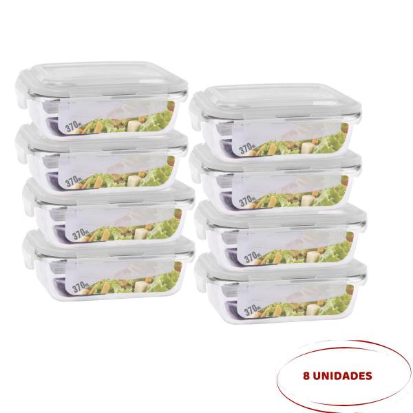 Imagem de 8 Potes Hermetico de Vidro 370ml Dieta Marmita Fitness