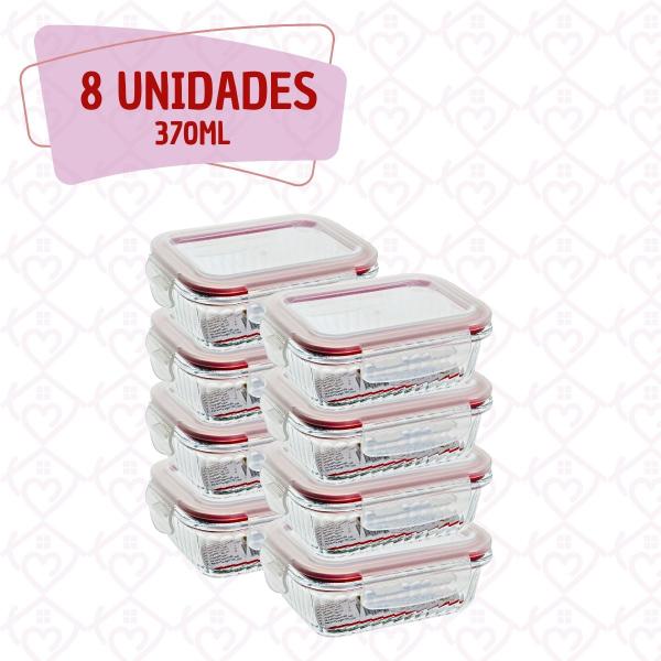 Imagem de 8 Potes Vidro Hermético 370ml Mantimentos Marmita Fitnes