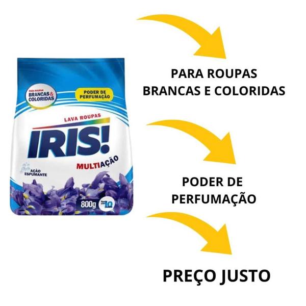 Imagem de 8 Sabão em Pó Iris 800g Lava Roupas Perfumado Lavanderia Envio Imediato