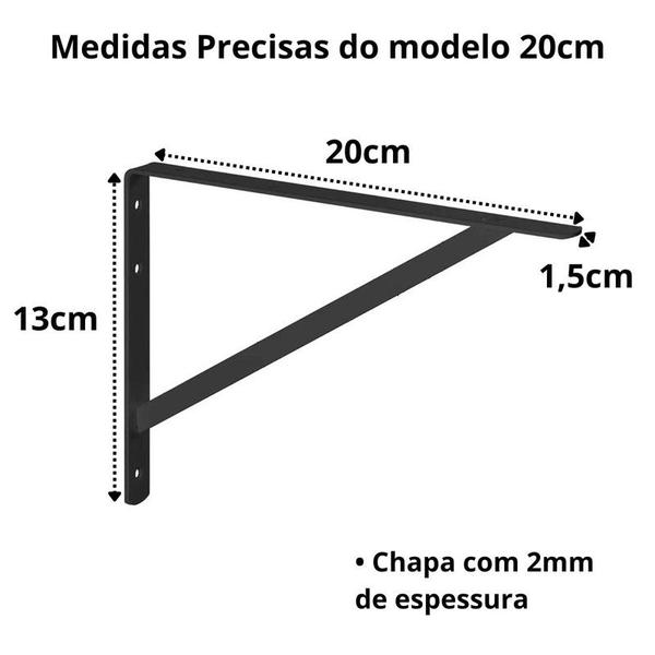 Imagem de 8 X Mão Francesa Preto 20cm Com Kit De Parafuso E Bucha 