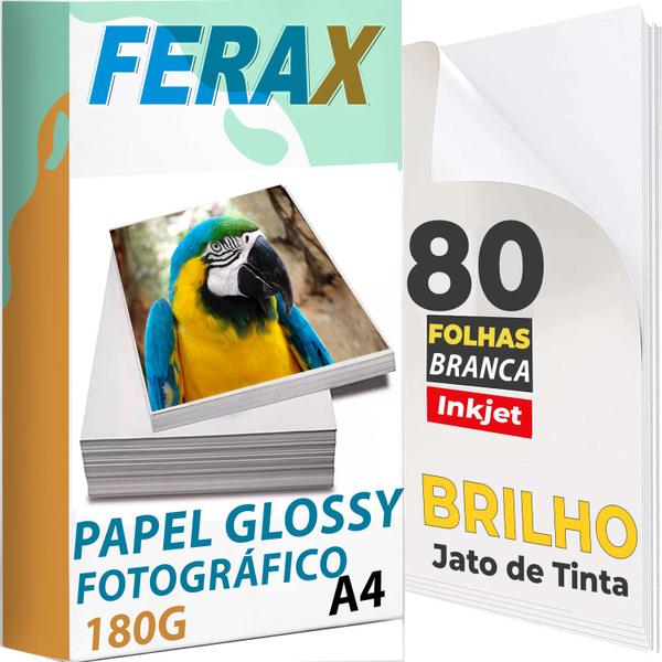 Imagem de 80 Folhas - Papel Fotográfico Glossy (Brilhante) 180g - Para Impressão em Impressora Jato de Tinta 