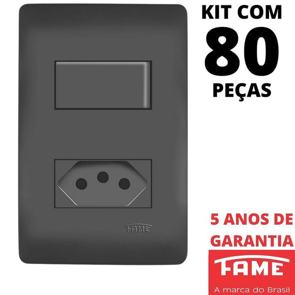 80un Interruptor Paralelo Three Way 10A e Tomada 2P+T 20A Com Placa Habitat Black FAME Imagem de 80un Interruptor Paralelo Three Way 10A e Tomada 2P+T 20A Com Placa Habitat Black FAME