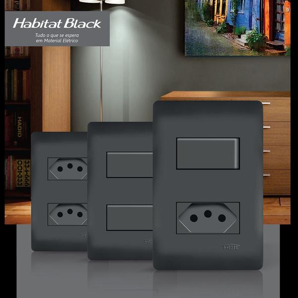 Imagem de 80un Interruptor Paralelo Three Way 10A e Tomada 2P+T 20A Com Placa Habitat Black FAME