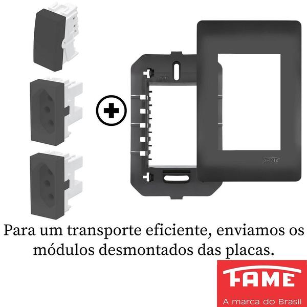 Imagem de 80un Interruptor Simples 10A e Tomada Padrão Dupla 2P+T 10A Com Placa Habitat Black FAME