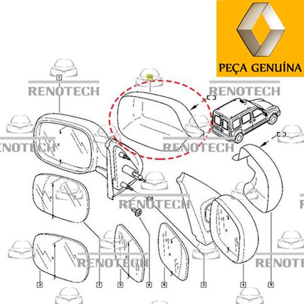 Imagem de 8200245171 - capa do retrovisor - esquerdo - altura 125mm - motores 1.0 8v / 1.0 16v / 1.6 8v / 1.6 16v - a partir de 2000 - kangoo express / kangoo