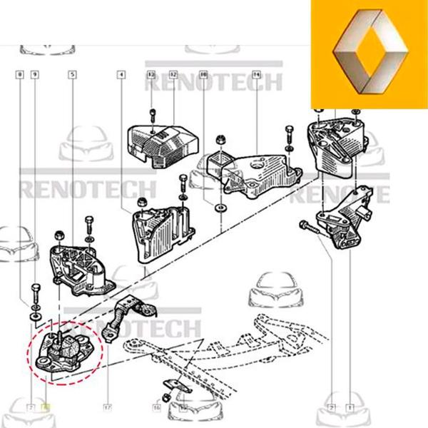 Imagem de 8200277791 - coxim do motor - lado direito - 3 furos - motores 1.6 16v k4m / 2.0 16v f4r - de 2006 à 2013 - megane i / scenic i / megane i sedan