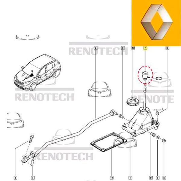 Imagem de 8200379945 - manopla da alavanca do câmbio - 5 marchas - preta - para motores 1.0 / 1.6 / 2.0 - 2006 a 2014 - sandero ii / sandero / megane ii / duste