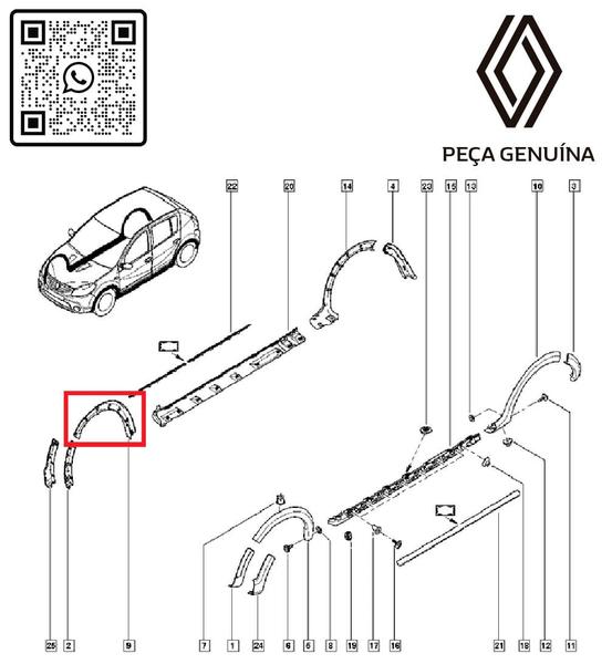 Imagem de 8200526643 - moldura plástica do paralama - lado direito - 2008 à 2014 - sandero