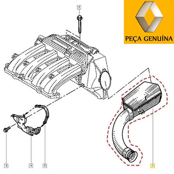 Imagem de 8200809315 - duto do filtro de ar - para motor k4m 1.6 16v - sandero / duster / logan