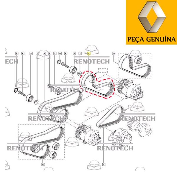 Imagem de 8200830190 - correia do ar condicionado - para os motores d7d 1.0 8v / d4d 1.0 16v - de 1998 em diante - sandero ii / clio ii / sandero / twingo / kan