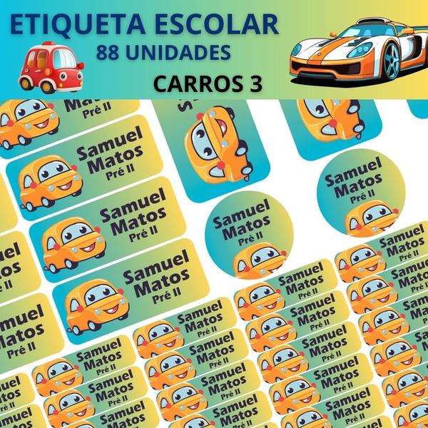 Imagem de 88 Etiquetas Escolares Personalizado Vinil Carros