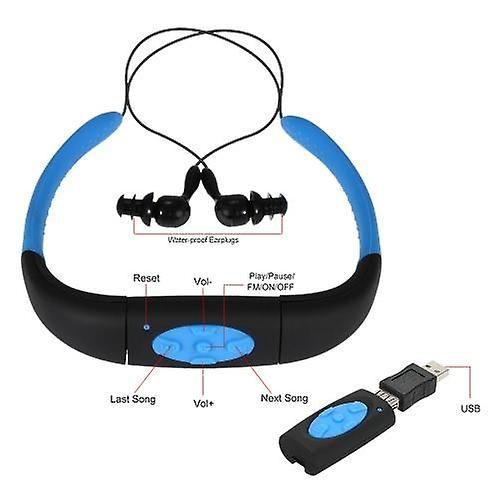 Imagem de 8GB Sport MP3 Player Super Waterproof IPX8 Wireless Stereo Headsets para surfar natação (azul)