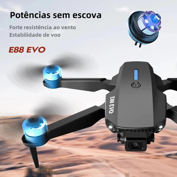 Imagem de 8K Câmera Dupla Dobrável RC Drone Profissional E88 EVO pro Motor Brushless Fluxo Óptico Quadcopter