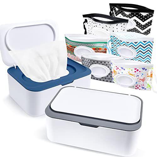 Imagem de 8Pcs Baby Wipes dispenser, caixa de suporte de limpeza de bebê reutilizável e bolsa portátil de lenços umedecidos, recipiente de caso de bolsa de lenços recarregáveis com tampa para o banheiro bebê berçário cozinha escritório de viagem