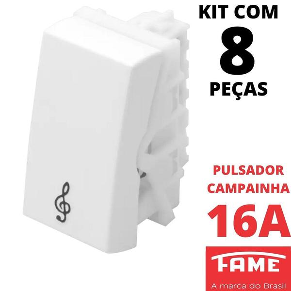 Imagem de 8un Módulo Interruptor Pulsador Campainha 16A Modulare, Evidence, Blanc Mais FAME