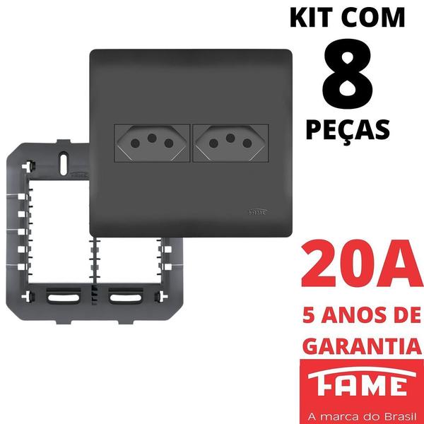 Imagem de 8un Tomada Padrão Dupla 2P+T 20A 4X4 Com Placa Habitat Black FAME