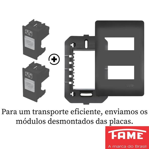 Imagem de 8un Tomada Rede RJ45 CAT 6E 8 Vias Dupla Com Placa Habitat Black FAME