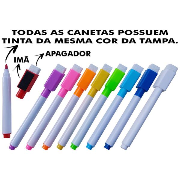 Imagem de 9 Canetas Giz Líquido Colorida para Quadro Preto com Apagador e Imã