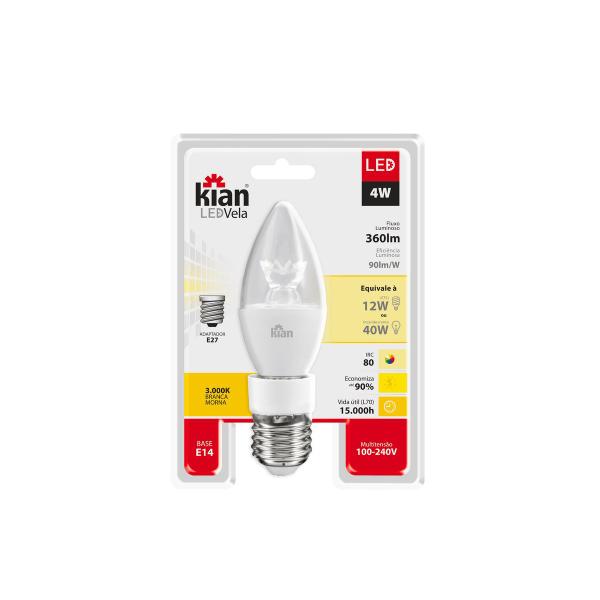 9 Lâmpadas Led Vela Claro 4w E14/e27 Luz Amarela 3000k Kian Imagem de 9 Lâmpadas Led Vela Claro 4w E14/e27 Luz Amarela 3000k Kian