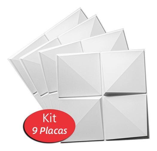 Imagem de 9 Placas Revestimento 3D Decorativo 50X50Cm Parede Kit Cubos