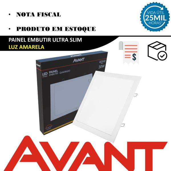 9 Plafon Led Quadrado Embutir 30w 40x40 Branco Quente 3000k - Avant Imagem de 9 Plafon Led Quadrado Embutir 30w 40x40 Branco Quente 3000k