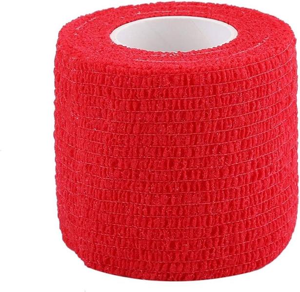 Imagem de 9 Unidades de Bandagem Coesiva Autocolante 5cm x 4,5m - Vermelho para Pets, Exercício Funcional, Tatuadores, Imobilização de Articulações