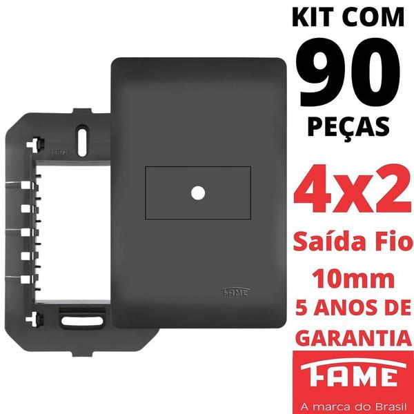 Imagem de 90un Placa 4X2 Saída Fio 10mm Com Suporte Habitat Black FAME