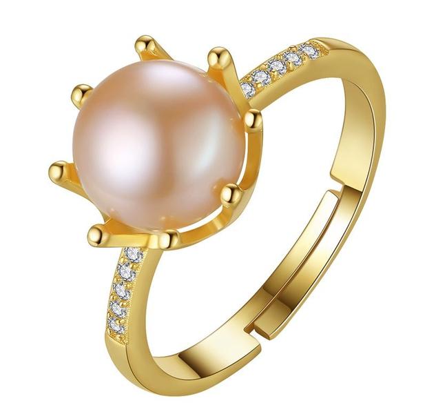 Imagem de 925 Silver Gilt Ring Resizable Natural Freshwater Pearls Ring Jewely Women Party Christmas Gift Hot Sale Anéis