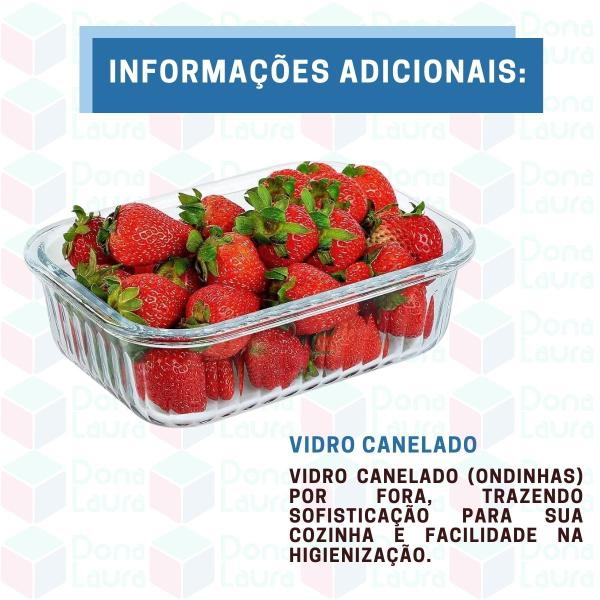 Imagem de 9Pç Pote Retangular Canelado 370ML Marmita Fit Frutas Lanches